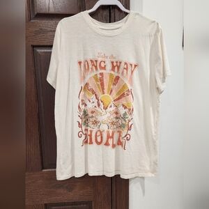 Cream Graphic Tee with Orange Print